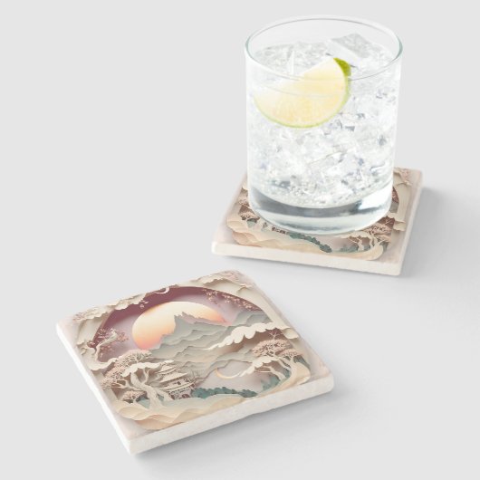 Fantasy Landscape Paper Cut Stone Untersetzer (Seitenansicht)