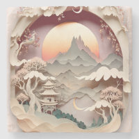 Fantasy Landscape Paper Cut Stone Untersetzer