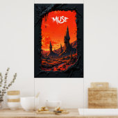 Fantasy landscape with fiery sky and towering poster (Küche)
