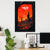 Fantasy landscape with fiery sky and towering poster (Heimbüro)