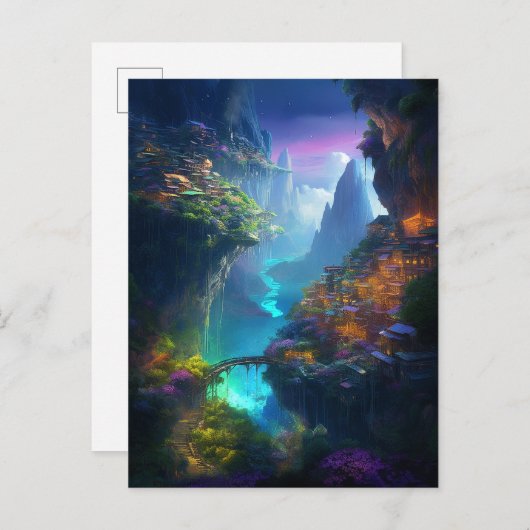 Fantasy Landschaft farbenfroh surreal Postkarte (Vorne/Hinten)
