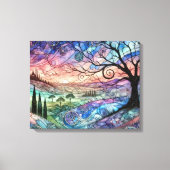 Fantasy Landschaft mit Bäumen und farbenfroher Son Leinwanddruck (Vorderseite)