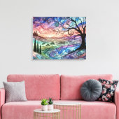 Fantasy Landschaft mit Bäumen und farbenfroher Son Leinwanddruck (Insitu (Wohnzimmer))