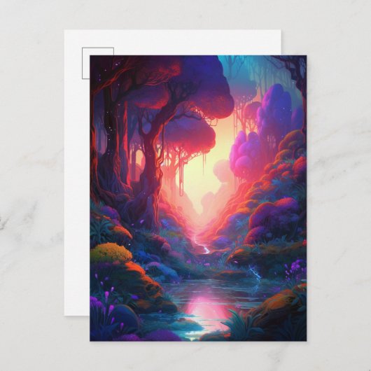 Fantasy Landswald farbenfrohe Surreal Postcard Postkarte (Vorne/Hinten)