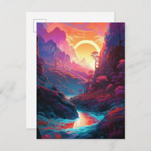 Fantasy Landswald farbenfrohe Surreal Postcard Postkarte (Vorne/Hinten)