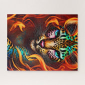 Fantasy Leopard Gesicht, Aqua Pink Orange Puzzle (Horizontal)