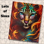 Fantasy Leopard Gesicht, Aqua Pink Orange Puzzle