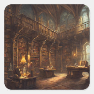 Fantasy Library Quadratischer Aufkleber