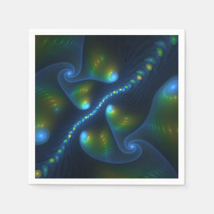 Fantasy-Lichter Abstrakte Blaugrün-Gelbe Fraktale Serviette
