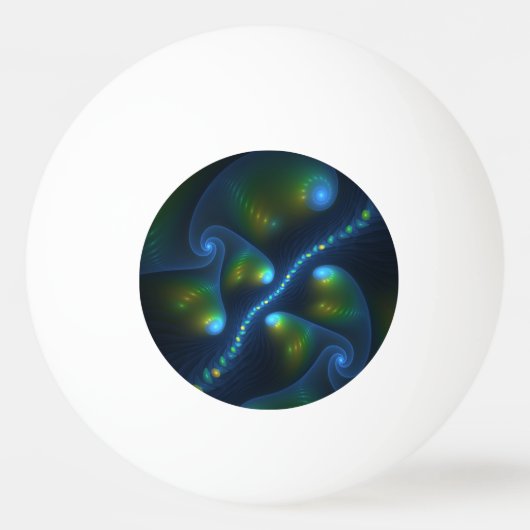 Fantasy Lights Abstract Blue Green Yellow Fractal Tischtennisball (Vorderseite)