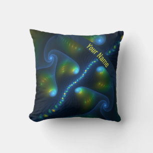 Fantasy Lights Abstrakt Art Blue Green Yellow Name Kissen