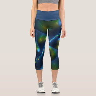 Fantasy Lights Abstrakt Blue Green Yellow Fraktal Capri Leggings