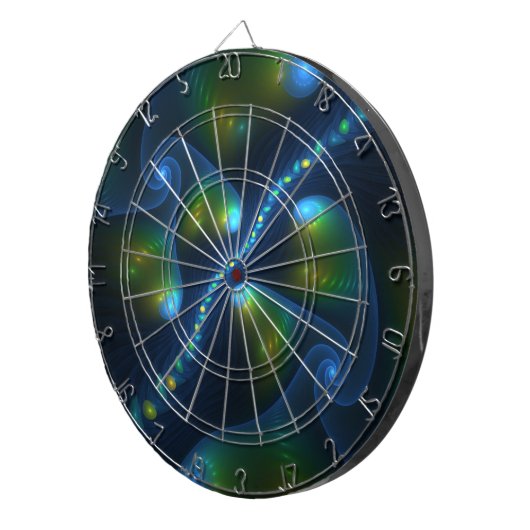 Fantasy Lights Abstrakt Blue Green Yellow Fraktal Dartscheibe (Vorderseite rechts)
