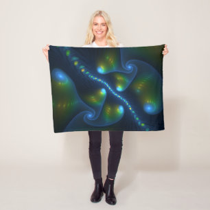 Fantasy Lights Abstrakt Blue Green Yellow Fraktal Fleecedecke
