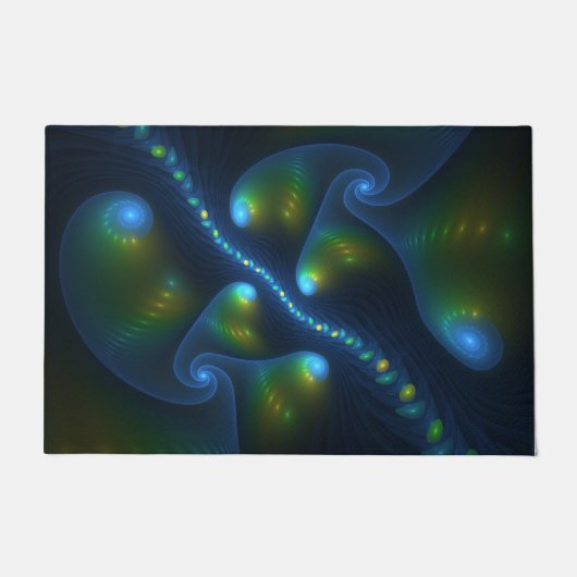 Fantasy Lights Abstrakt Blue Green Yellow Fraktal Fußmatte (Vorderseite)