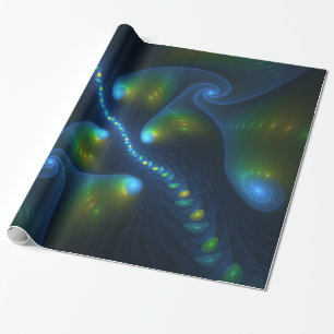 Fantasy Lights Abstrakt Blue Green Yellow Fraktal Geschenkpapier
