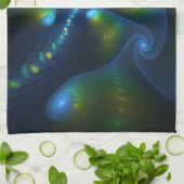 Fantasy Lights Abstrakt Blue Green Yellow Fraktal Geschirrtuch (Gefaltet)