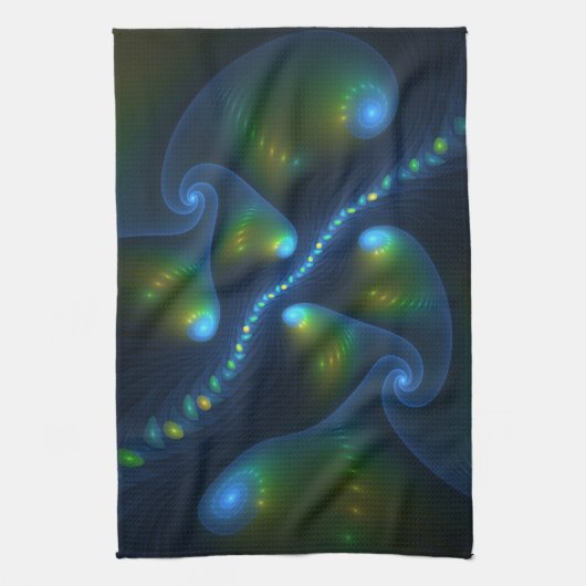 Fantasy Lights Abstrakt Blue Green Yellow Fraktal Geschirrtuch (Vertikal)