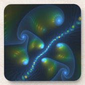 Fantasy Lights Abstrakt Blue Green Yellow Fraktal Getränkeuntersetzer (Vorderseite)