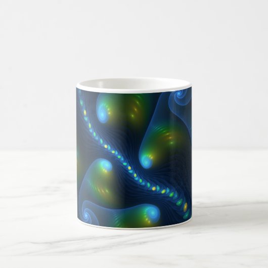 Fantasy Lights Abstrakt Blue Green Yellow Fraktal Kaffeetasse (Mittel)