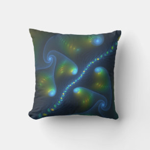 Fantasy Lights Abstrakt Blue Green Yellow Fraktal Kissen