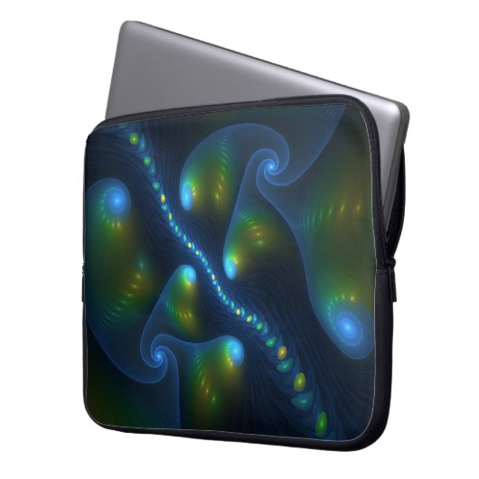 Fantasy Lights Abstrakt Blue Green Yellow Fraktal Laptopschutzhülle (Vorderseite Links)