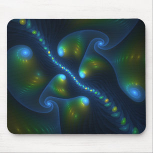 Fantasy Lights Abstrakt Blue Green Yellow Fraktal Mousepad