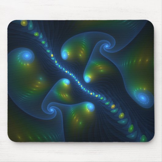 Fantasy Lights Abstrakt Blue Green Yellow Fraktal Mousepad (Vorne)