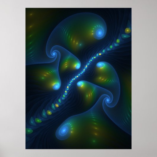 Fantasy Lights Abstrakt Blue Green Yellow Fraktal Poster (Vorne)