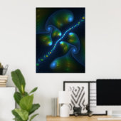 Fantasy Lights Abstrakt Blue Green Yellow Fraktal Poster (Heimbüro)