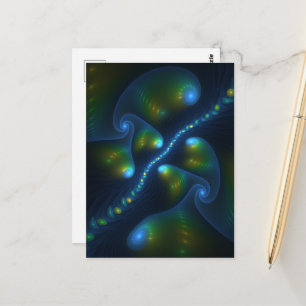 Fantasy Lights Abstrakt Blue Green Yellow Fraktal Postkarte
