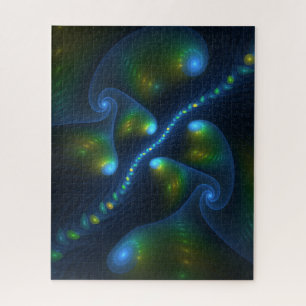 Fantasy Lights Abstrakt Blue Green Yellow Fraktal Puzzle