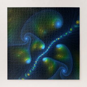 Fantasy Lights Abstrakt Blue Green Yellow Fraktal Puzzle