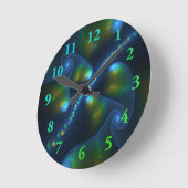 Fantasy Lights Abstrakt Blue Green Yellow Fraktal Runde Wanduhr (Winkel)