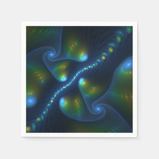 Fantasy Lights Abstrakt Blue Green Yellow Fraktal Serviette (Vorderseite)