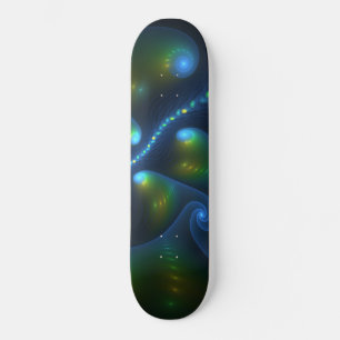 Fantasy Lights Abstrakt Blue Green Yellow Fraktal Skateboard