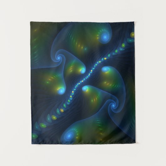 Fantasy Lights Abstrakt Blue Green Yellow Fraktal Wandteppich (Vorderseite)