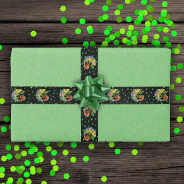 Fantasy Lizard in lebhaften Farben schwarze grüne Satinband