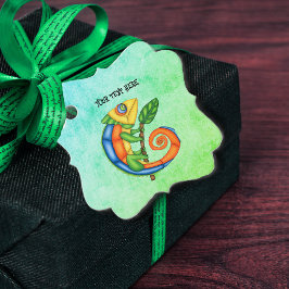 Fantasy Lizard on Branch Big Eyes Green Blue Mix Geschenkanhänger