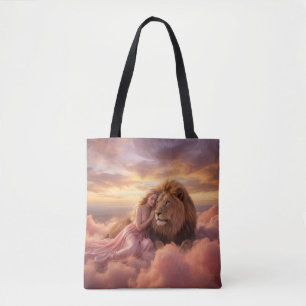 Fantasy-Löwe und Frau in Wolken Tasche