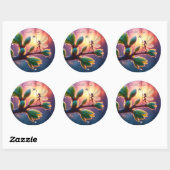 Fantasy macro photography of tiny forest sprite runder aufkleber (Blatt)