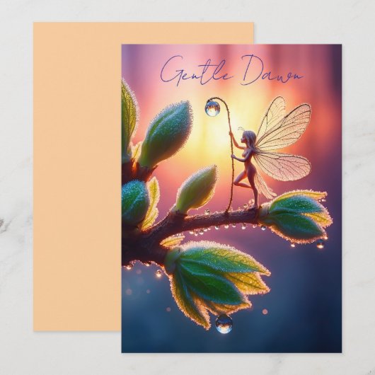 Fantasy macro photography of tiny forest sprite save the date (Vorne/Hinten)