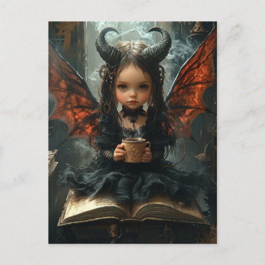 Fantasy-Mädchen mit Hörnern und Flügeln Coffee Boo Postkarte (Vorderseite)
