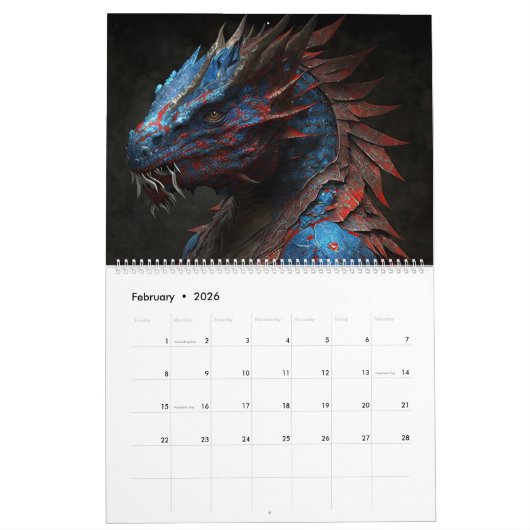 Fantasy Magic Dragons - AI erzeugte Kunst Kalender (Feb 2026)