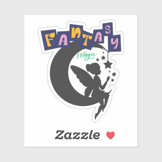 Fantasy Magic - Fairy Sitting on Moon with Stars Aufkleber (Blatt)