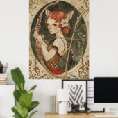 Fantasy Magic Fee Fox Frau in Wald Poster (Heimbüro)