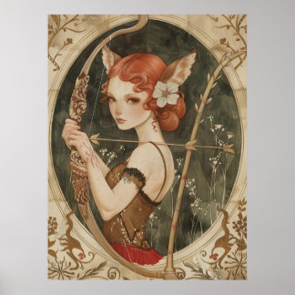 Fantasy Magic Fee Fox Frau in Wald Poster