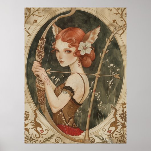 Fantasy Magic Fee Fox Frau in Wald Poster (Vorne)
