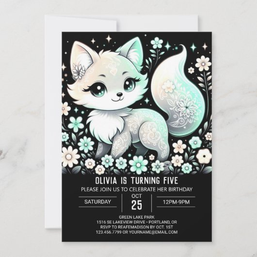 Fantasy Magic Fox Digital Geburtstag Einladung (Vorderseite)