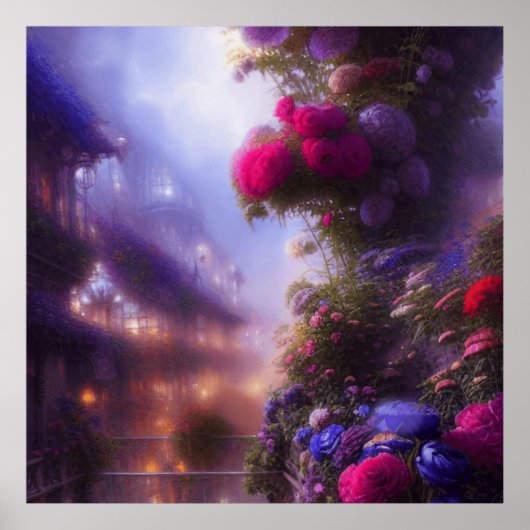 Fantasy Magic Garden Landschaft mit Herrenhaus Poster (Vorne)